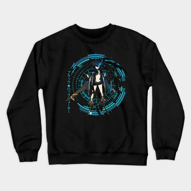 Bringing Darkness to Light The Black Rock Shooter Film Experience Crewneck Sweatshirt by Skateboarding Flaming Skeleton